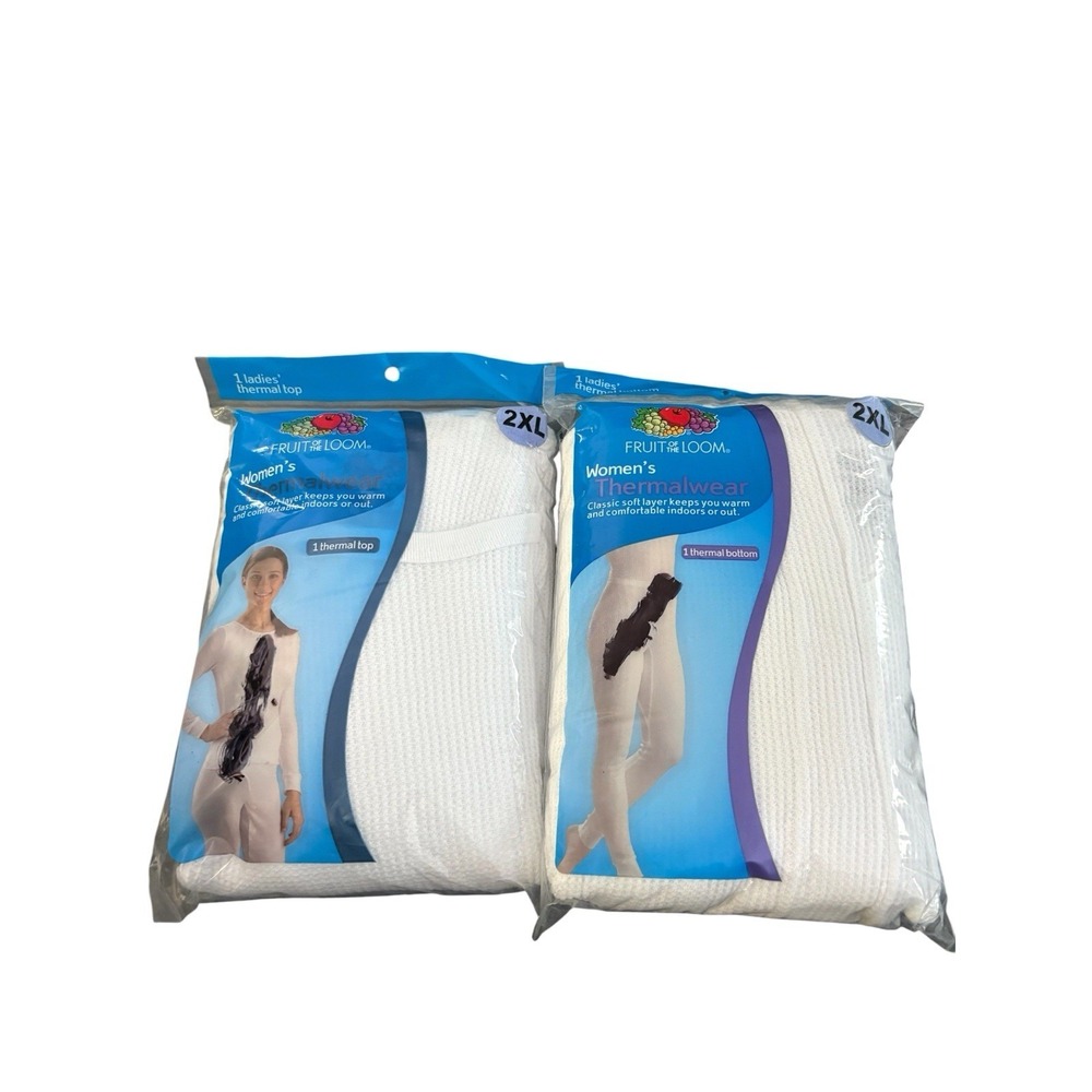 New Fruit Of The Loom Thermal Underwear Set Women Size XXL Top Bottoms White NOS